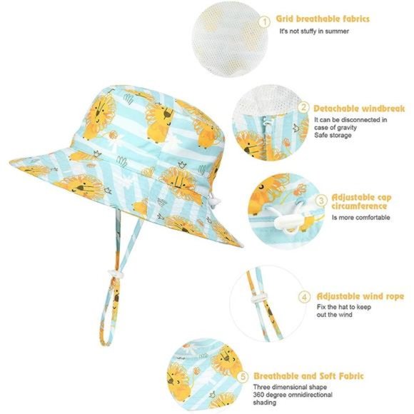 Sun Hat UPF 50+ Sun Protective Toddler Bucket Hat 07 White Crab - Picture 4 of 7